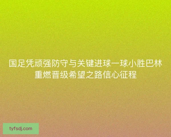 国足凭顽强防守与关键进球一球小胜巴林重燃晋级希望之路信心征程