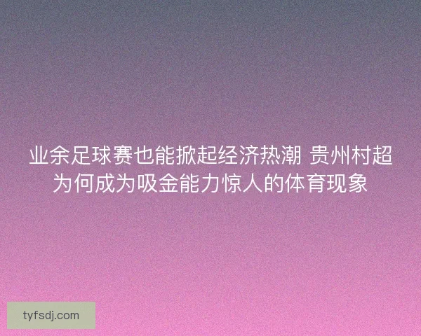 业余足球赛也能掀起经济热潮 贵州村超为何成为吸金能力惊人的体育现象 业余足球赛也能掀起经济热潮 贵州村超为何成为吸金能力惊人的体育现象